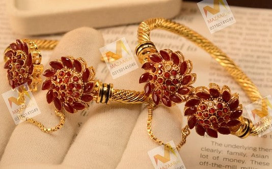 Stylish Maroon Zircon Golden Bangles for Girls/Women - Meerzah