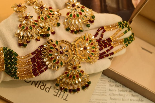 Maroon Pearl Choker Bridal Necklace Sets with Bindiya for Girls/Women - Meerzah