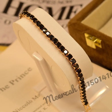 Stylish Sharp Black Stone Crystal Golden Bracelet for Girls/Women