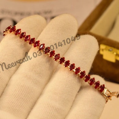 Elegant Sharp Red Stone Crystal Golden Bracelet for Girls/Women