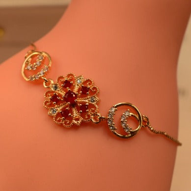 Stylish Maroon Crystal Golden Zircon Bracelet for Girls/Women