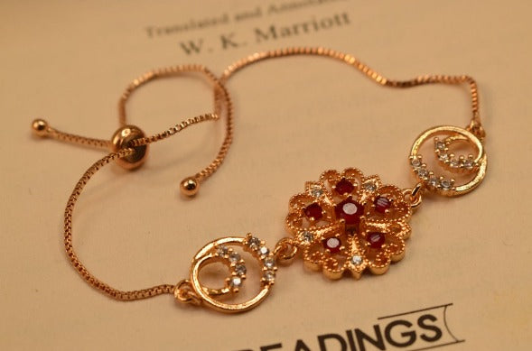 Stylish Maroon Crystal Golden Zircon Bracelet for Girls/Women