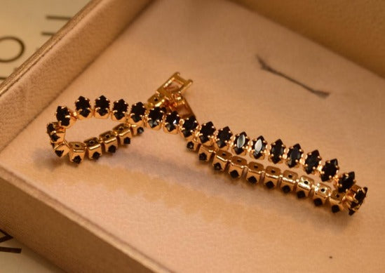 Stylish Fancy Black Zircon Crystal Golden Bracelet for Girls/Women - Meerzah