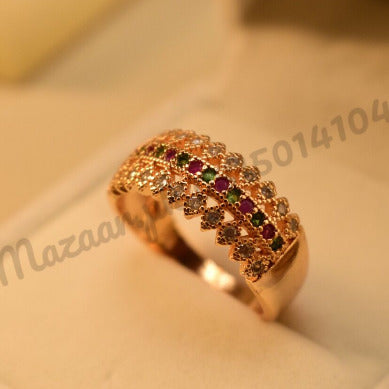 Antique Multi Zircon Golden Crystal Ring for Girls/Women - Meerzah