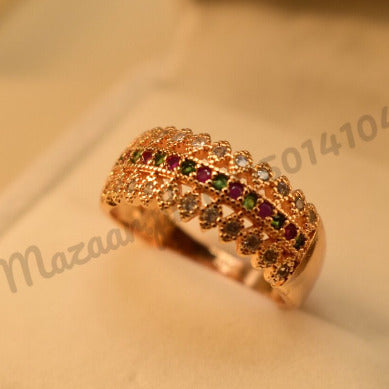 Antique Multi Zircon Golden Crystal Ring for Girls/Women - Meerzah