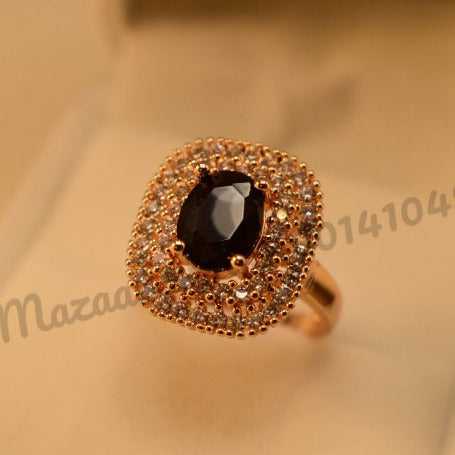 Elegant Black Zircon Crystal Golden Ring for Girls/Women - Meerzah