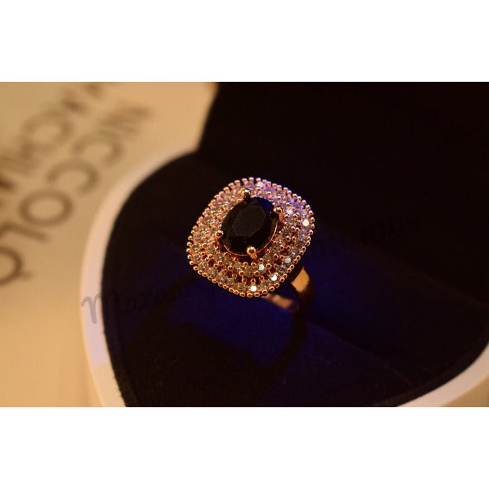 Elegant Black Zircon Crystal Golden Ring for Girls/Women - Meerzah