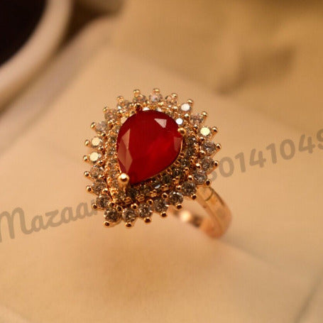 Fancy Unique Leaf Maroon Stone Golden Ring for Girls/Women - Meerzah