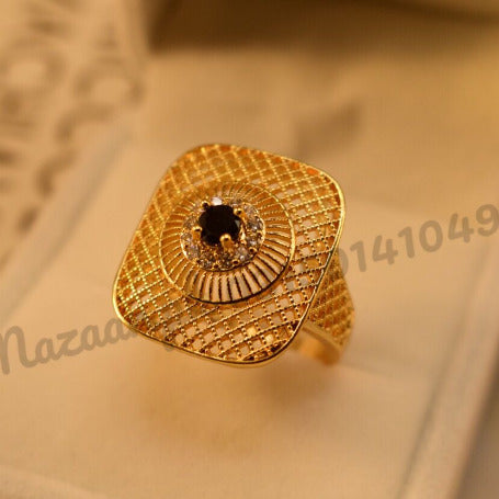 Elegant Design Black Stone Golden Ring for Girls/Women - Meerzah