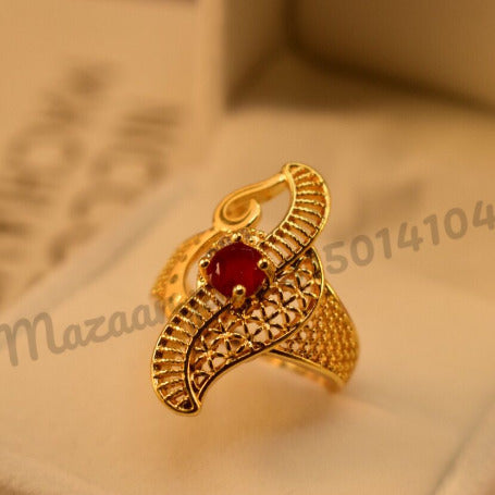 Elegant Design Maroon Stone Golden Ring for Girls/Women - Meerzah