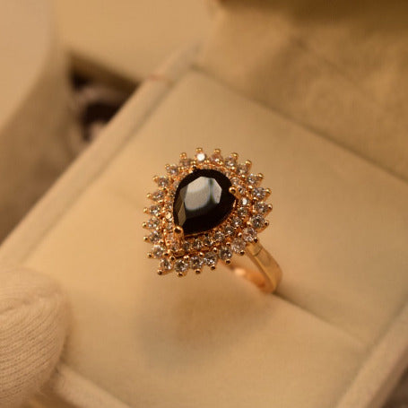 Elegant Gold Plated Black Zircon Crystal Ring for Girls/Women - Meerzah