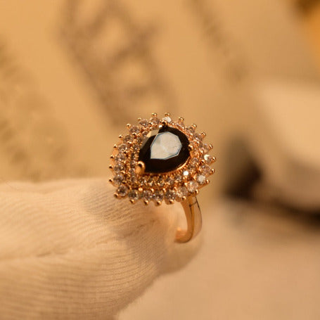 Elegant Gold Plated Black Zircon Crystal Ring for Girls/Women - Meerzah