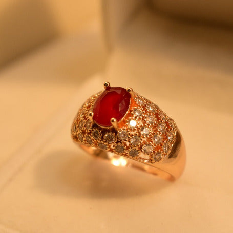 Fancy Gold Plated Saphire Maroon Zircon Crystal Ring for Girls/Women - Meerzah