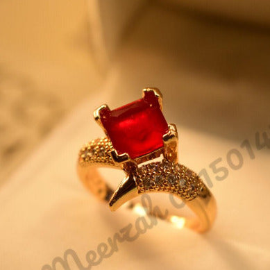 Beautiful Maroon Square Gold Plated Crystal Ring for Girls/Women - Meerzah