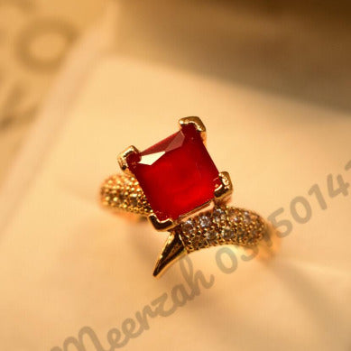 Beautiful Maroon Square Gold Plated Crystal Ring for Girls/Women - Meerzah