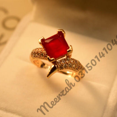 Beautiful Maroon Square Gold Plated Crystal Ring for Girls/Women - Meerzah