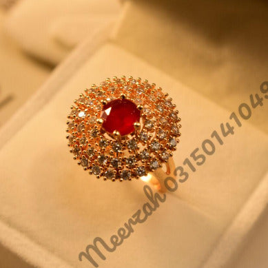 Beautiful Maroon Stylish Gold Plated Crystal Ring for Girls/Women - Meerzah