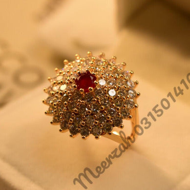 Elegant Maroon Small Stone Gold Plated Crystal Ring for Girls/Women - Meerzah