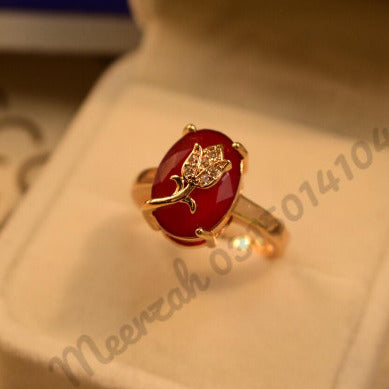 Elegant Red Small Stone Gold Plated Crystal Ring for Girls/Women - Meerzah