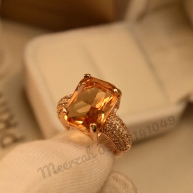 Stylish Champagne Square Zircon Crystal Ring for Girls/Women - Meerzah