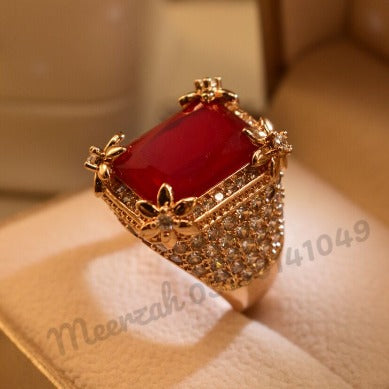 Stylish Maroon Square Zircon Crystal Leaf Ring for Girls/Women - Meerzah