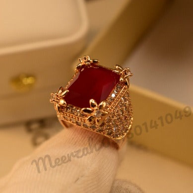 Stylish Maroon Square Zircon Crystal Leaf Ring for Girls/Women - Meerzah