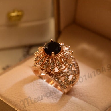 Sparkling Black Flower Zircon Crystal Ring for Girls/Women - Meerzah