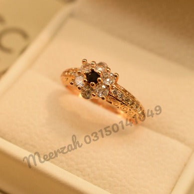 Beautiful Gold Design Black Stone Crystal Ring for Girls/Women - Meerzah