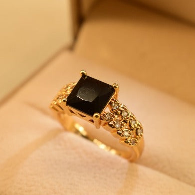 Beautiful Gold Design Black Stone Crystal Ring for Girls/Women - Meerzah