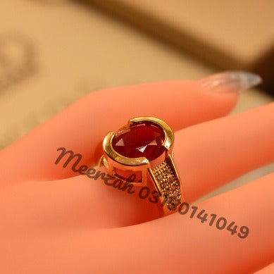 Elegant Maroon Stone  Golden Crystal Ring for Girls/Women - Meerzah