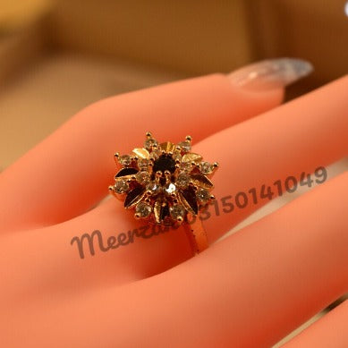 Elegant Black Stone Golden Crystal Ring for Girls/Women - Meerzah