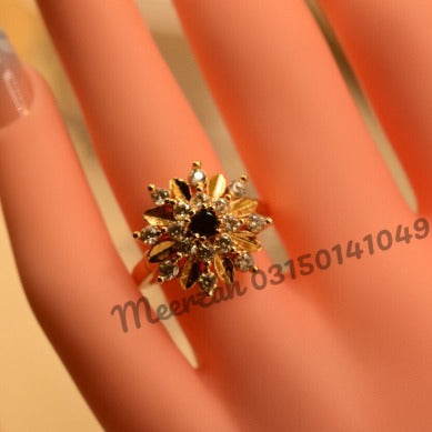 Elegant Black Stone Golden Crystal Ring for Girls/Women - Meerzah