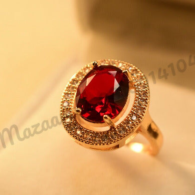 Fancy Maroon Zircon Golden Crystal Ring for Girls/Women - Meerzah