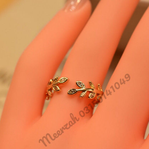 Beautiful Leafs Golden Adjustable Ring for Girls/Women