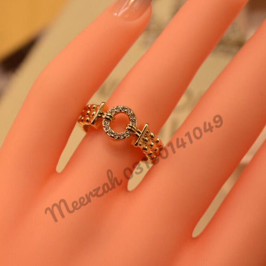 Elegant Golden White Crystal Adjustable Ring for Girls/Women