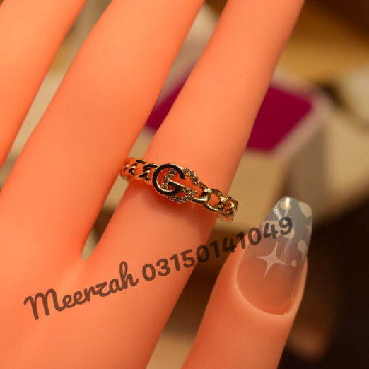 Elegant Golden White Crystal Adjustable Ring for Girls/Women