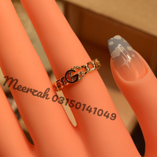 Elegant Golden White Crystal Adjustable Ring for Girls/Women