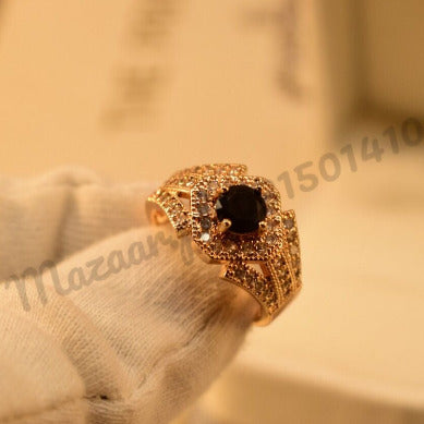 Elegant Black Zircon Golden Crystal Ring for Girls/Women - Meerzah