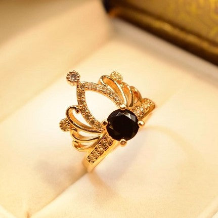 Crown Stylish Golden Black Zircon Ring for Girls/Women - Meerzah