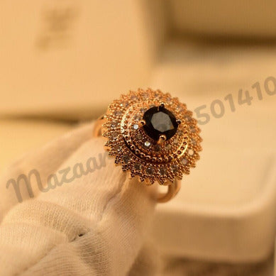 Stylish Black Zircon Golden Crystal Ring for Girls/Women - Meerzah