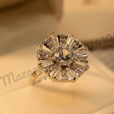 Stylish Glass Zircon Silver Crystal Ring for Girls/Women - Meerzah