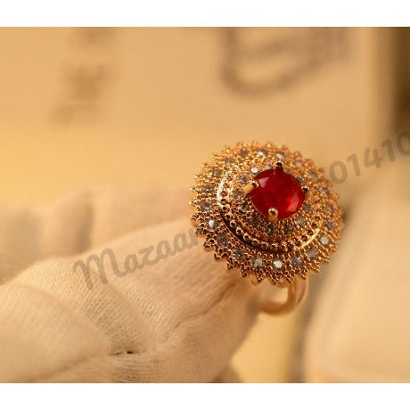 Elegant Red Zircon Golden Crystal Ring for Girls/Women - Meerzah