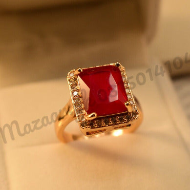 Antique Red Zircon Golden Crystal Ring for Girls/Women - Meerzah