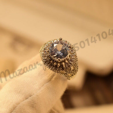 Antique Stone Zircon Silver Crystal Ring for Girls/Women - Meerzah