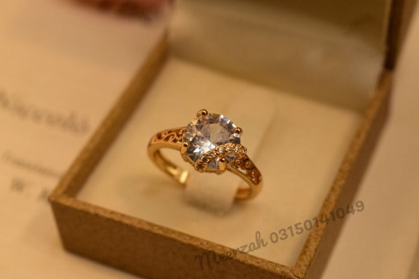 Stylish Design Diamond Cut Stone Adjustable Gold Plated Ring for Girls/Women