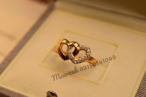 Elegant Design Double Heart Adjustable Gold Plated Ring for Girls/Women