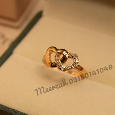 Elegant Design Double Heart Adjustable Gold Plated Ring for Girls/Women