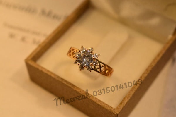 Elegant Flower Design Single Stone Adjustable Golden Ring for Girls/Women