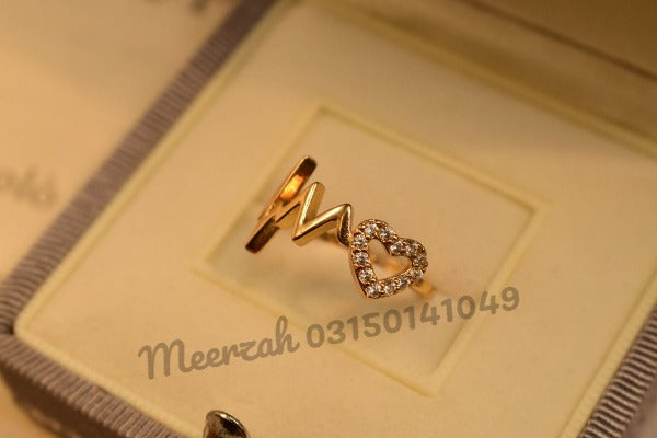 Beautiful Design Heart Beat Adjustable Golden Ring for Girls/Women