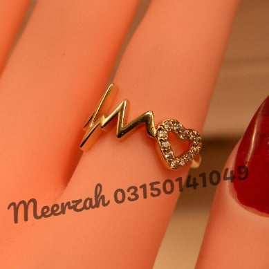 Beautiful Design Heart Beat Adjustable Golden Ring for Girls/Women